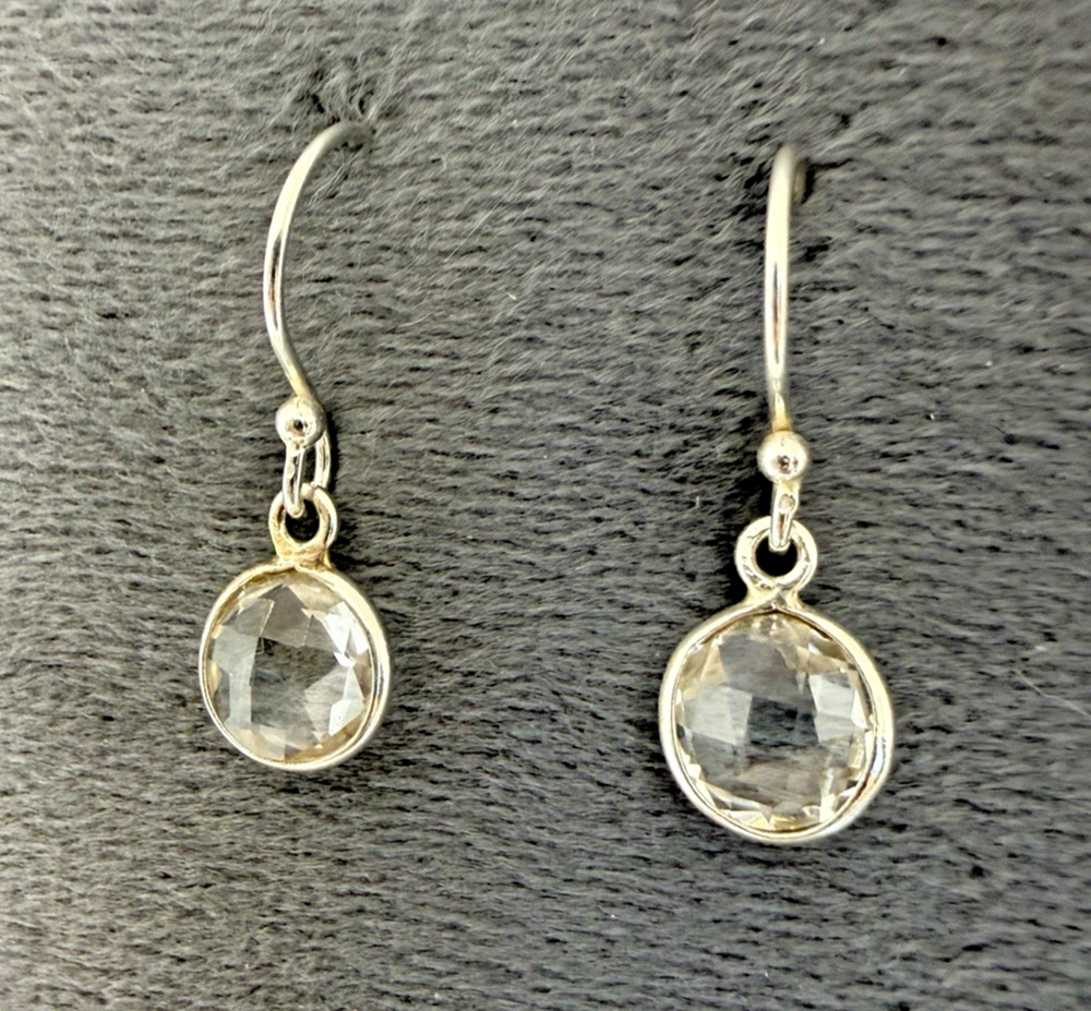 Vintage TGCC Sterling Silver Clear Quartz Dangle Earrings 925